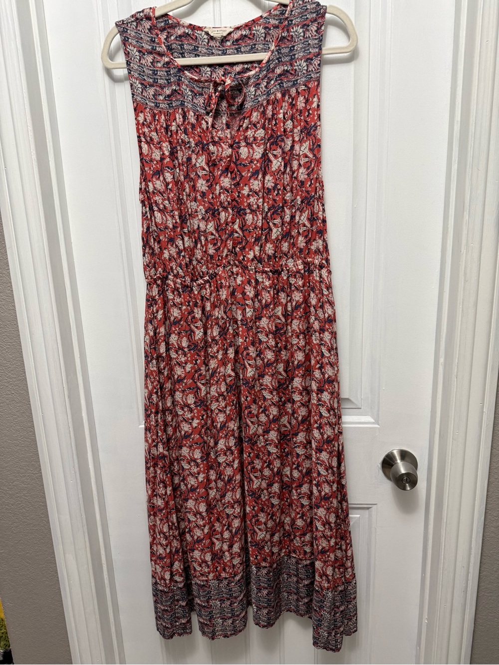 Lucky Brand Size Large Women's Sleeveless Red Flower Print Maxi Dress (26-13)